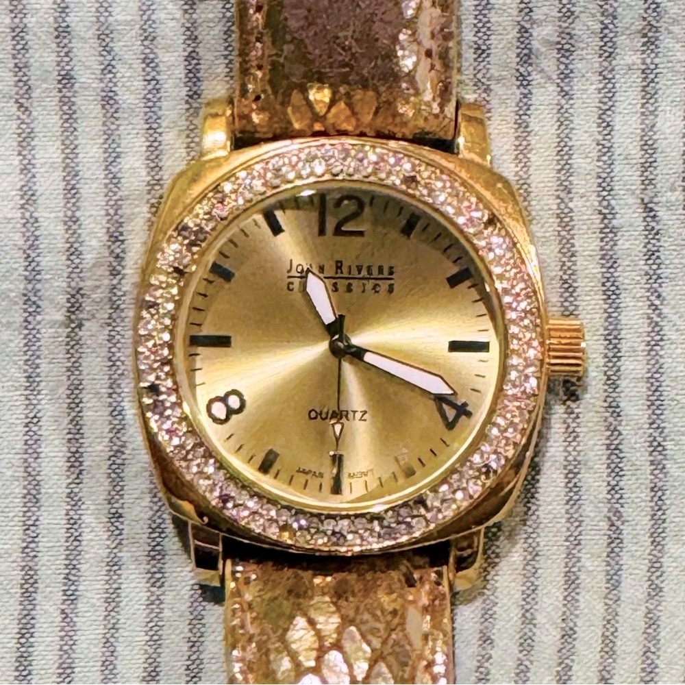 Joan Rivers Gold Watch with Crystal Bezel